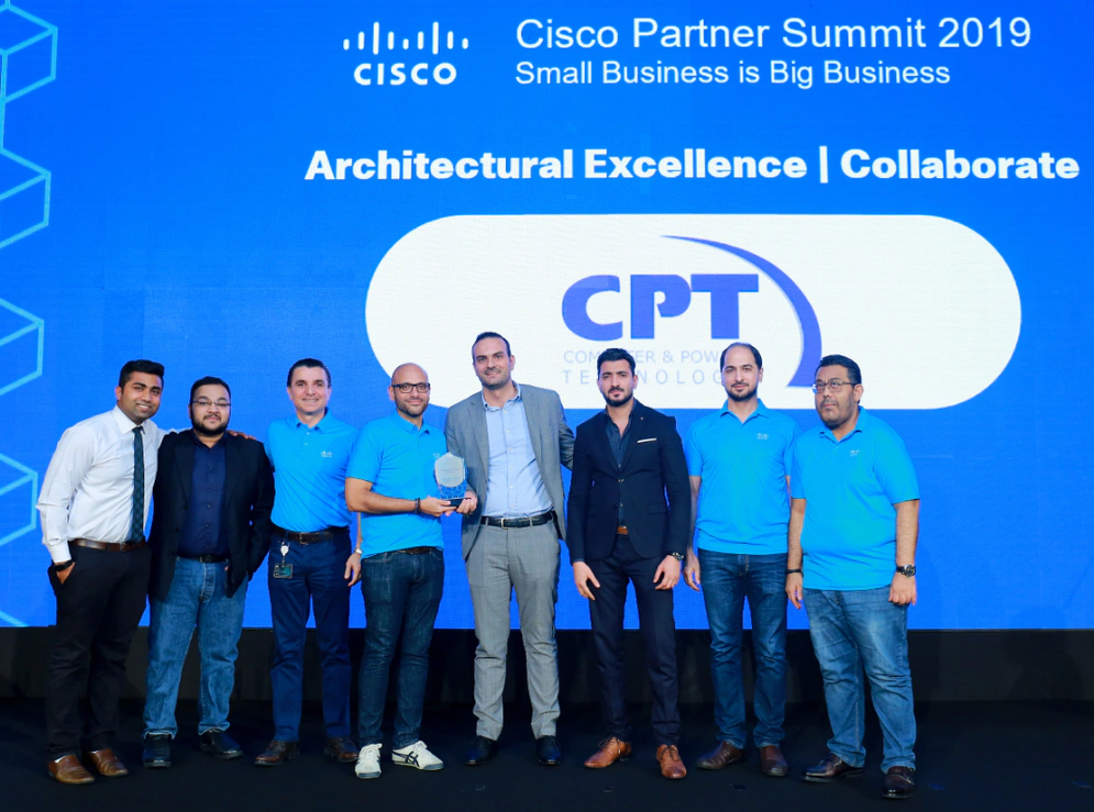 The Computer & Power Technology team accept their award at the Cisco Partner Summit 2019 Photo credit: Midis SI