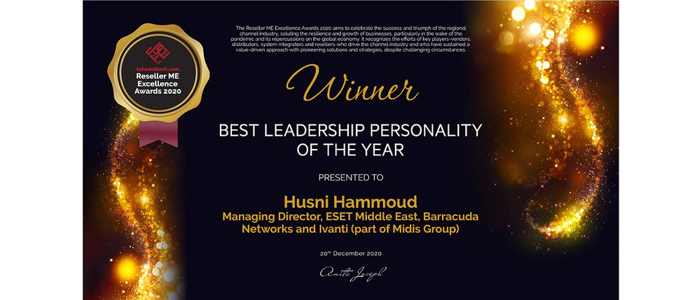 Meilleure personnalité de leadership de l'année - Certificat Husni Hammoud du revendeur ME. Crédit photo: Reseller ME