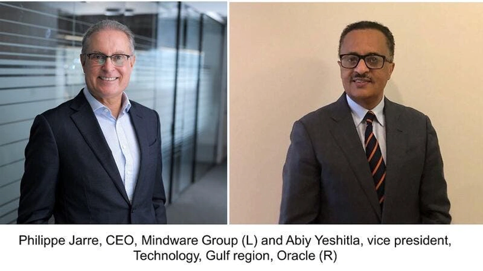 Philippe Jarre, PDG, Mindware Group (G) et Abiy Yeshitla, Vice-Président, Technologie - région du Golfe, Oracle (D). Crédit photo: Mindware