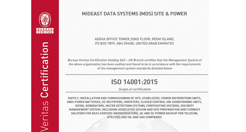 The MDS Site & Power ISO 14001 certificate - environmental management is increasingly important in today's technology landscape. Photo credit - MDS Site & Power