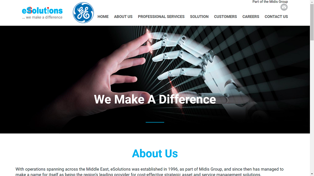 shows a website homepage with the words We Make A Difference seen in large text