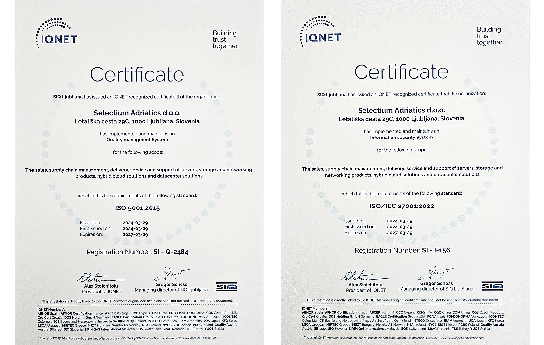 deux certificats ISO vus côte à côte