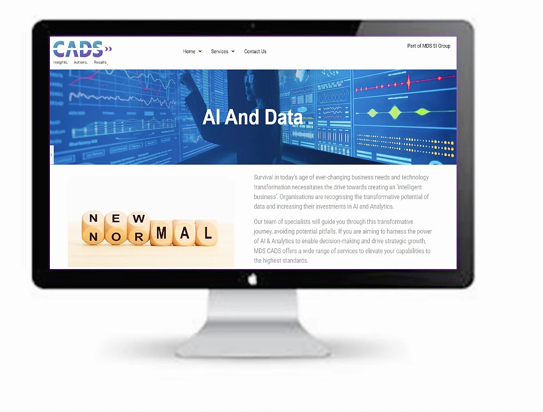 A website screenshot with the words AI and Data prominent